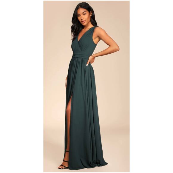Lulus Thoughts of Hue Emerald Green Surplice Maxi Dress formal $99 Small NWOT - Picture 1 of 10
